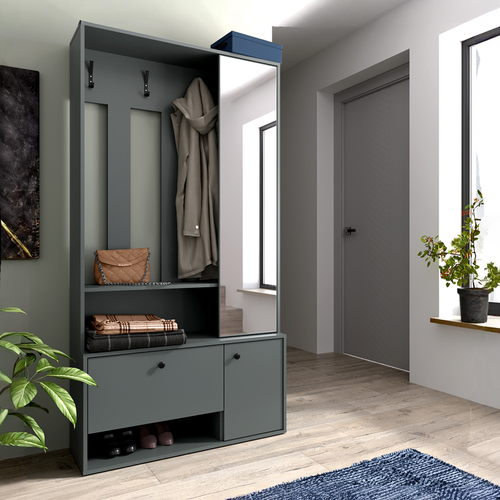 Meuble D’entrée Complet - Avec Penderie, Étagères Chaussures Et Miroir - Sparo Uni - Vert