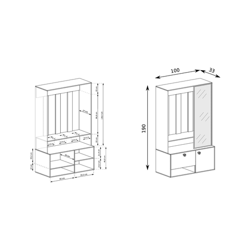 Meuble D’entrée Complet - Avec Penderie, Étagères Chaussures Et Miroir - Sparo Uni - Vert