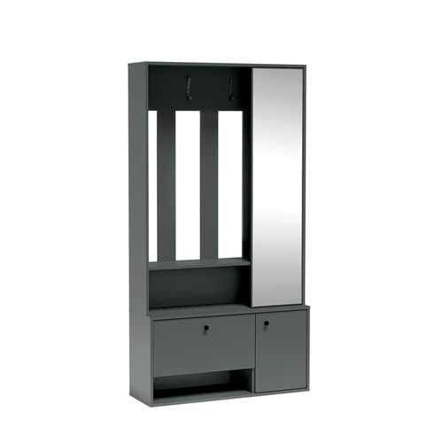 Meuble D’entrée Complet - Avec Penderie, Étagères Chaussures Et Miroir - Sparo Uni - Vert