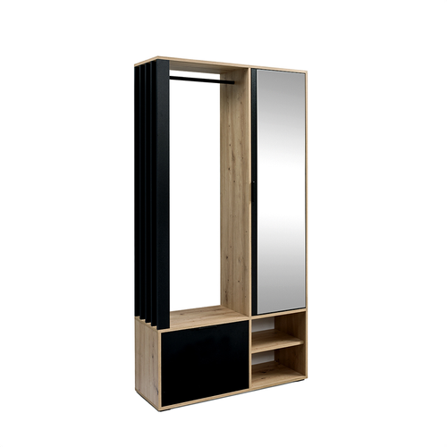 Meuble D’entrée Complet - Avec Penderie, Étagères Chaussures Et Miroir - Mino - Chêne Noir