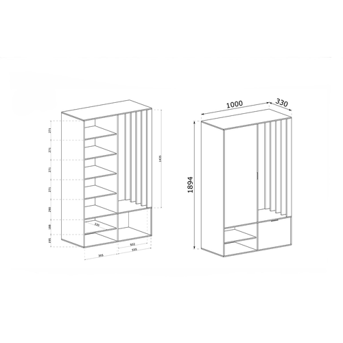 Meuble D’entrée Complet - Avec Penderie, Étagères Chaussures Et Miroir - Mino - Chêne