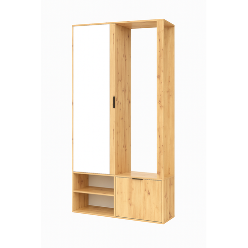 Meuble D’entrée Complet - Avec Penderie, Étagères Chaussures Et Miroir - Mino - Chêne