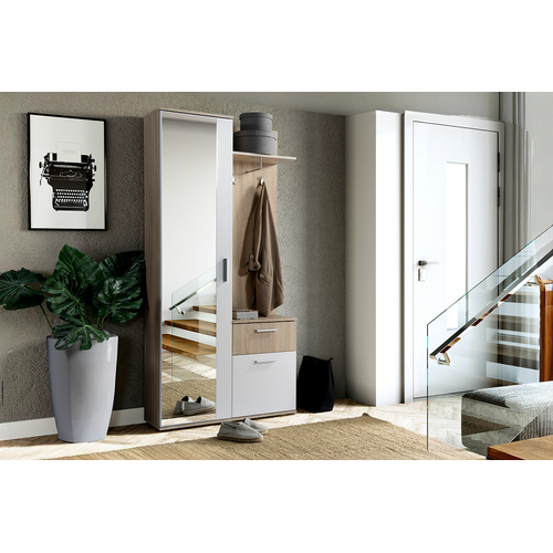 Meuble D’entrée Complet - Avec Penderie, Étagères Chaussures Et Miroir - Mino Uni - Cachemire