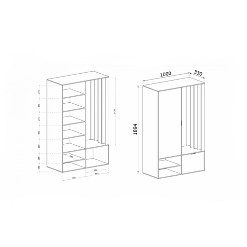 Meuble D’entrée Complet - Avec Penderie, Étagères Chaussures Et Miroir - Mino Uni - Cachemire