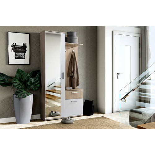 Meuble D’entrée Complet - Avec Penderie, Étagères Chaussures Et Miroir - Luxa - Truffe Blanc