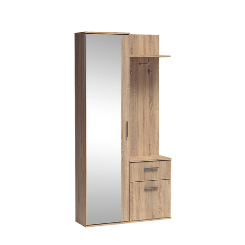 Meuble D’entrée Complet - Avec Penderie, Étagères Chaussures Et Miroir - Luxa - Sonoma Blanc