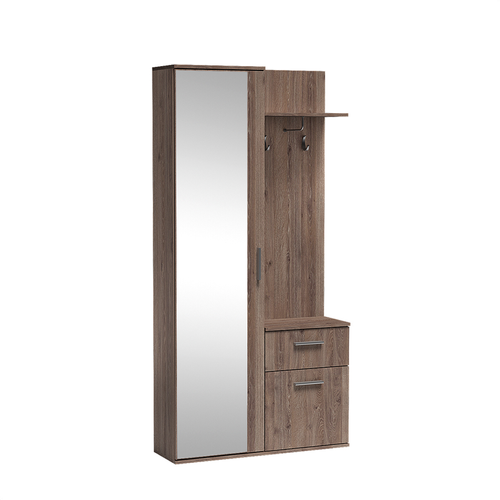 Meuble D’entrée Complet - Avec Penderie, Étagères Chaussures Et Miroir - Luxa - Chêne Sonoma