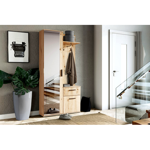 Meuble D’entrée Complet - Avec Penderie, Étagères Chaussures Et Miroir - Luxa - Chêne Noir