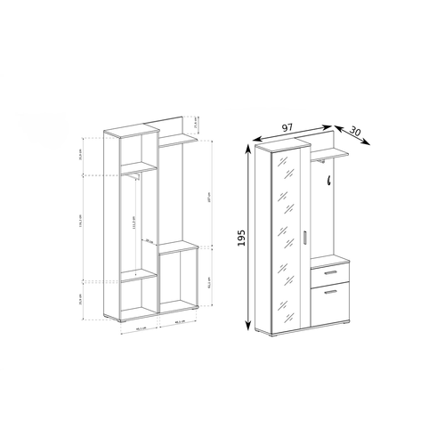 Meuble D’entrée Complet - Avec Penderie, Étagères Chaussures Et Miroir - Luxa - Bois Clair