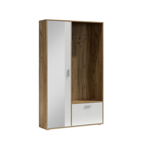 Meuble D’entrée Complet - Avec Penderie, Étagères Chaussures Et Miroir - Bisso - Kraft Blanc
