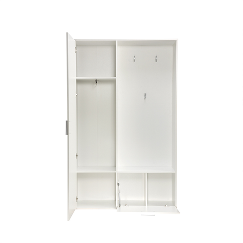 Meuble D’entrée Complet - Avec Penderie, Étagères Chaussures Et Miroir - Bisso - Blanc