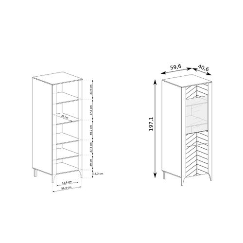 Armoire Vitrine - L.60 X H.197 X P.41 Cm - Amari - Cachemire