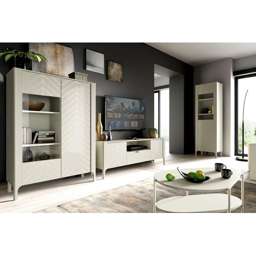 Armoire Vitrine - L.103 X H.145 X P.41 Cm - Amari - Cachemire