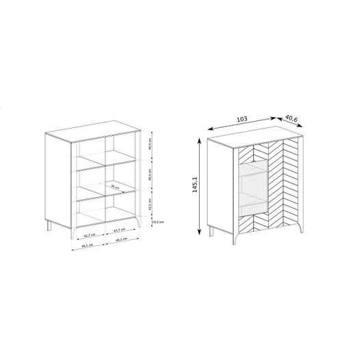Armoire Vitrine - L.103 X H.145 X P.41 Cm - Amari - Cachemire