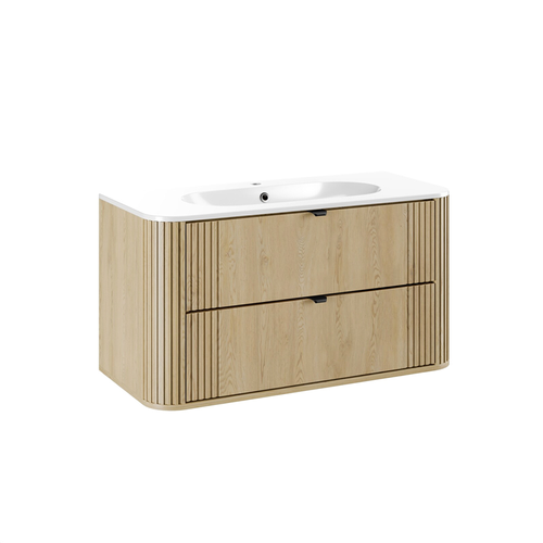 Ensemble De Meubles Sous Vasque - 100 Cm - Avec Vasque - Olive - Chêne