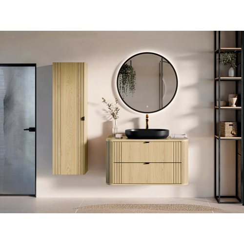 Meuble Sous Vasque - H.52 X L.100 X P.45 - Olive - Chêne