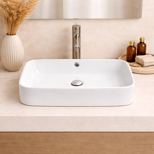 Vasque à Poser Rectangulaire – 60 X 40 Cm – Blanc – Lifa