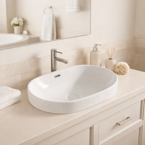 Vasque à Poser Ovale – 60 X 40 Cm – Blanc Brillant – Vela Confort