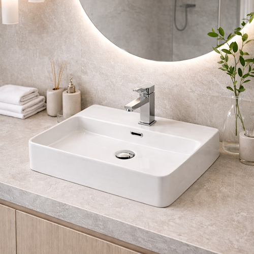 Vasque à Poser Rectangulaire – 52 X 42 Cm – Blanc Brillant – Sera