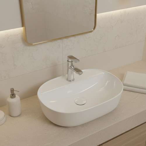 Vasque à Poser Ovale – 50 X 38 Cm – Blanc Brillant – Noxa