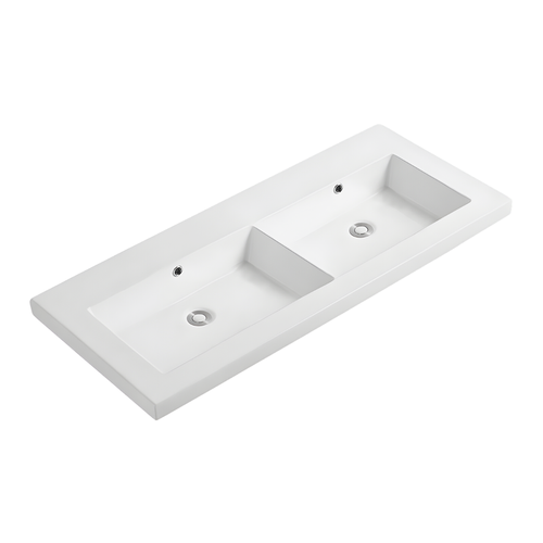 Double Vasque à Encastrer Rectangulaire - 120 X 46 Cm - Blanc Brillant - Livo