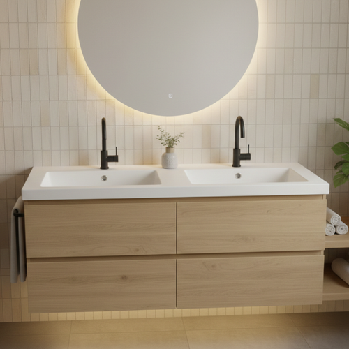 Double Vasque à Encastrer Rectangulaire - 120 X 46 Cm - Blanc Brillant - Livo