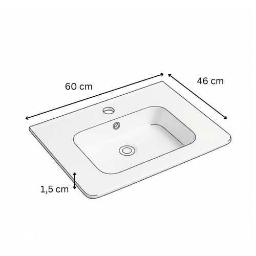 Vasque à Encastrer Rectangulaire - 60 X 46 Cm - Blanc Brillant - Oris