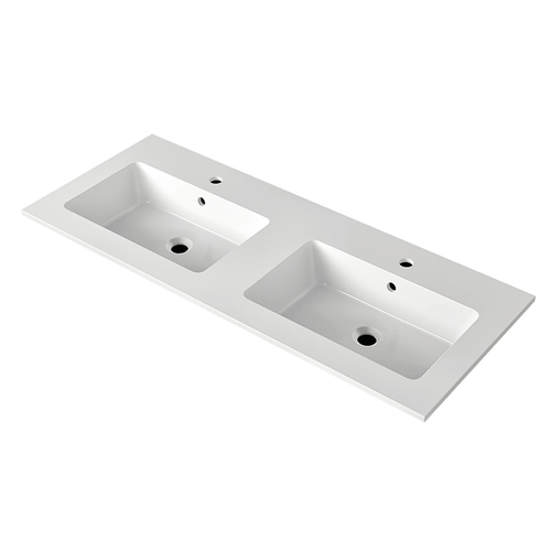 Double Vasque à Encastrer Rectangulaire - 120 X 46 Cm - Blanc Brillant - Mira