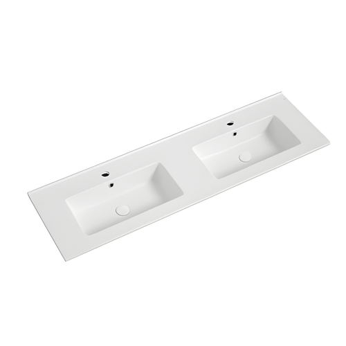 Double Vasque à Encastrer Rectangulaire - 120 X 46 Cm - Blanc Brillant - Mira