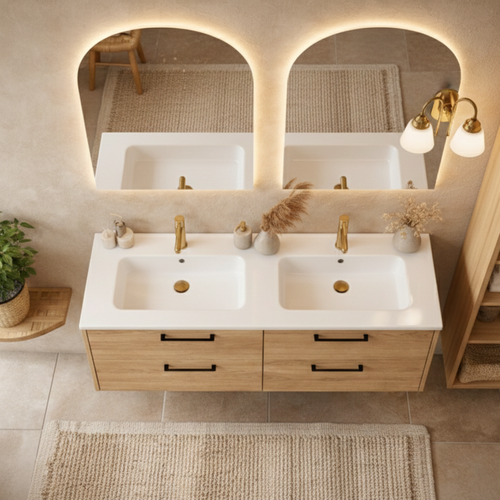 Double Vasque à Encastrer Rectangulaire - 120 X 46 Cm - Blanc Brillant - Mira