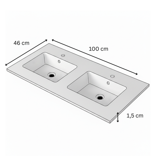 Double Vasque à Encastrer Rectangulaire - 120 X 46 Cm - Blanc Brillant - Mira