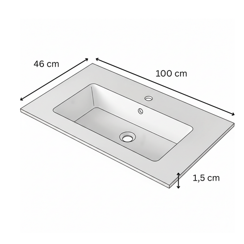 Vasque à Encastrer Rectangulaire - 100 X 46 Cm - Blanc Brillant - Mira