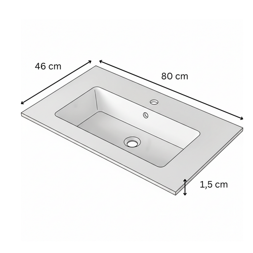 Vasque à Encastrer Rectangulaire - 80 X 46 Cm - Blanc Brillant - Mira