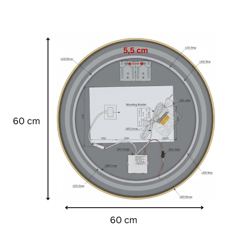 Miroir LED Rond - 60 X 60 Cm - Éclairage LED Rétroéclairé - Aurelia
