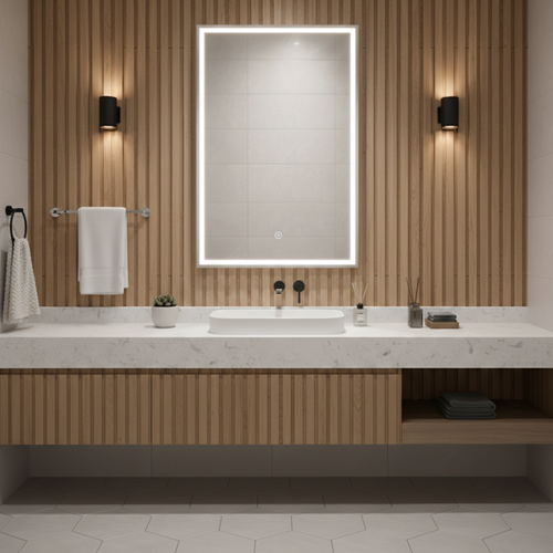 Miroir LED Rectangulaire - 50 X 70 Cm - Éclairage LED En Façade - Néria