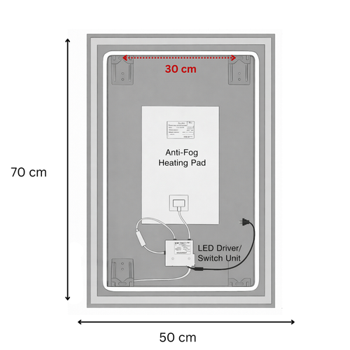 Miroir LED Rectangulaire - 50 X 70 Cm - Éclairage LED En Façade - Néria