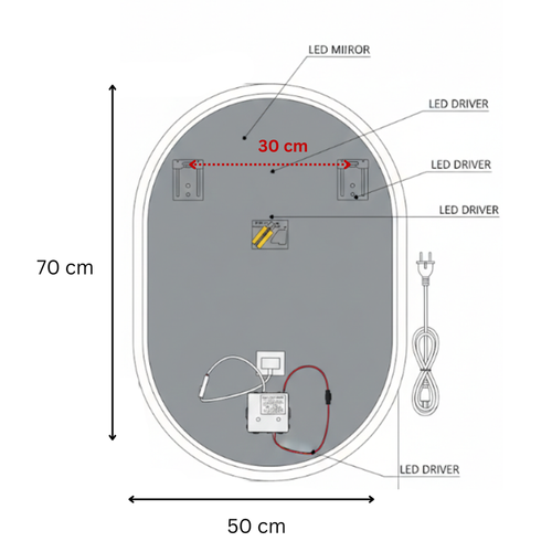 Miroir LED Ovale - 50 X 70 Cm - Éclairage LED En Façade - Ovalia