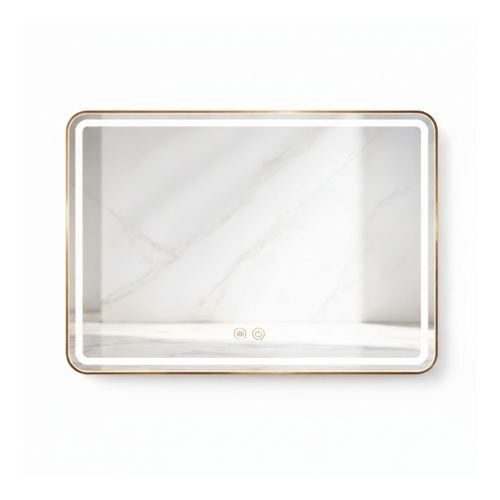 Miroir LED Rectangulaire - 80 X 60 Cm - Double Éclairage LED Façade Et Arrière - Or - Valoria