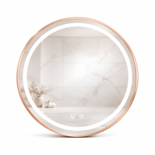 Miroir LED Rond - 60 X 60 Cm - Double Éclairage LED Façade Et Arrière - Or Rose - Célina