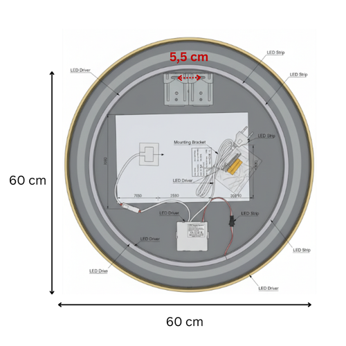 Miroir LED Rond - 60 X 60 Cm - Double Éclairage LED Façade Et Arrière - Or Rose - Célina