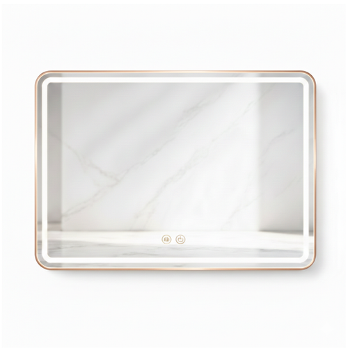 Miroir LED Rectangulaire - 80 X 60 Cm - Double Éclairage LED Façade Et Arrière - Or Rose - Valoria