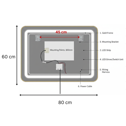 Miroir LED Rectangulaire - 80 X 60 Cm - Double Éclairage LED Façade Et Arrière - Or Rose - Valoria