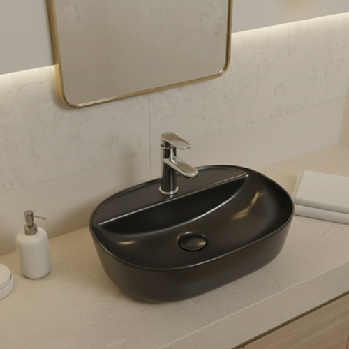 Vasque à Poser Ovale – 50 X 38 Cm – Noir – Noxa