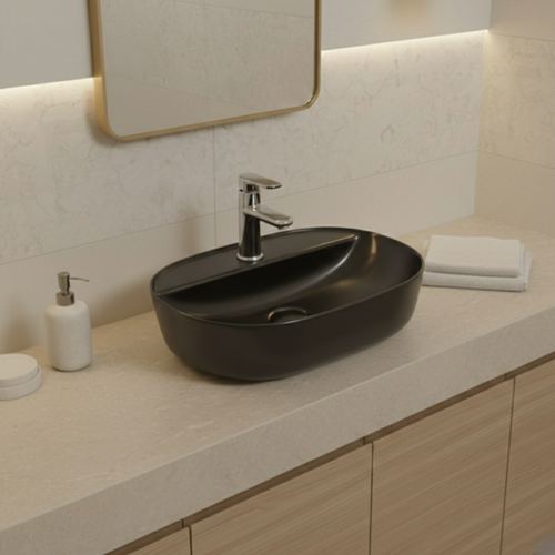 Vasque à Poser Ovale – 50 X 38 Cm – Noir – Noxa