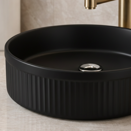 Vasque à Poser Ronde – 41,5 Cm – Noir Rainuré – Rivana