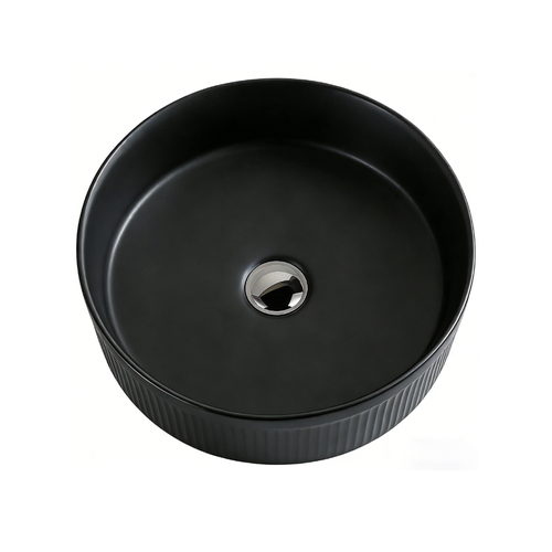 Vasque à Poser Ronde – 41,5 Cm – Noir Rainuré – Rivana