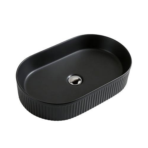 Vasque à Poser Ovale – 50 X 32 Cm – Noir Rainuré – Riva