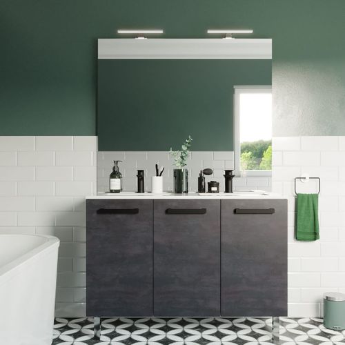 Meuble De Salle De Bain Double Vasque 120cm 3 Portes Ardoise Métallisée - Chelsea