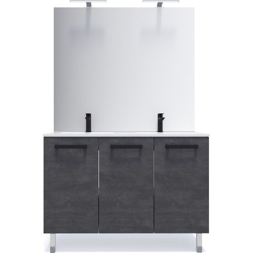 Meuble De Salle De Bain Double Vasque 120cm 3 Portes Ardoise Métallisée - Chelsea