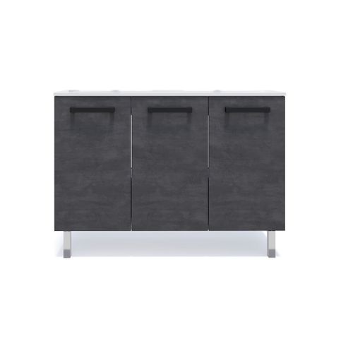 Meuble De Salle De Bain Double Vasque 120cm 3 Portes Ardoise Métallisée - Chelsea